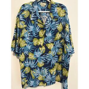 Pusser’s Island Wear 100% Silk Hawaiian Shirt Mens Tropical Camp Aloha Blue XXL